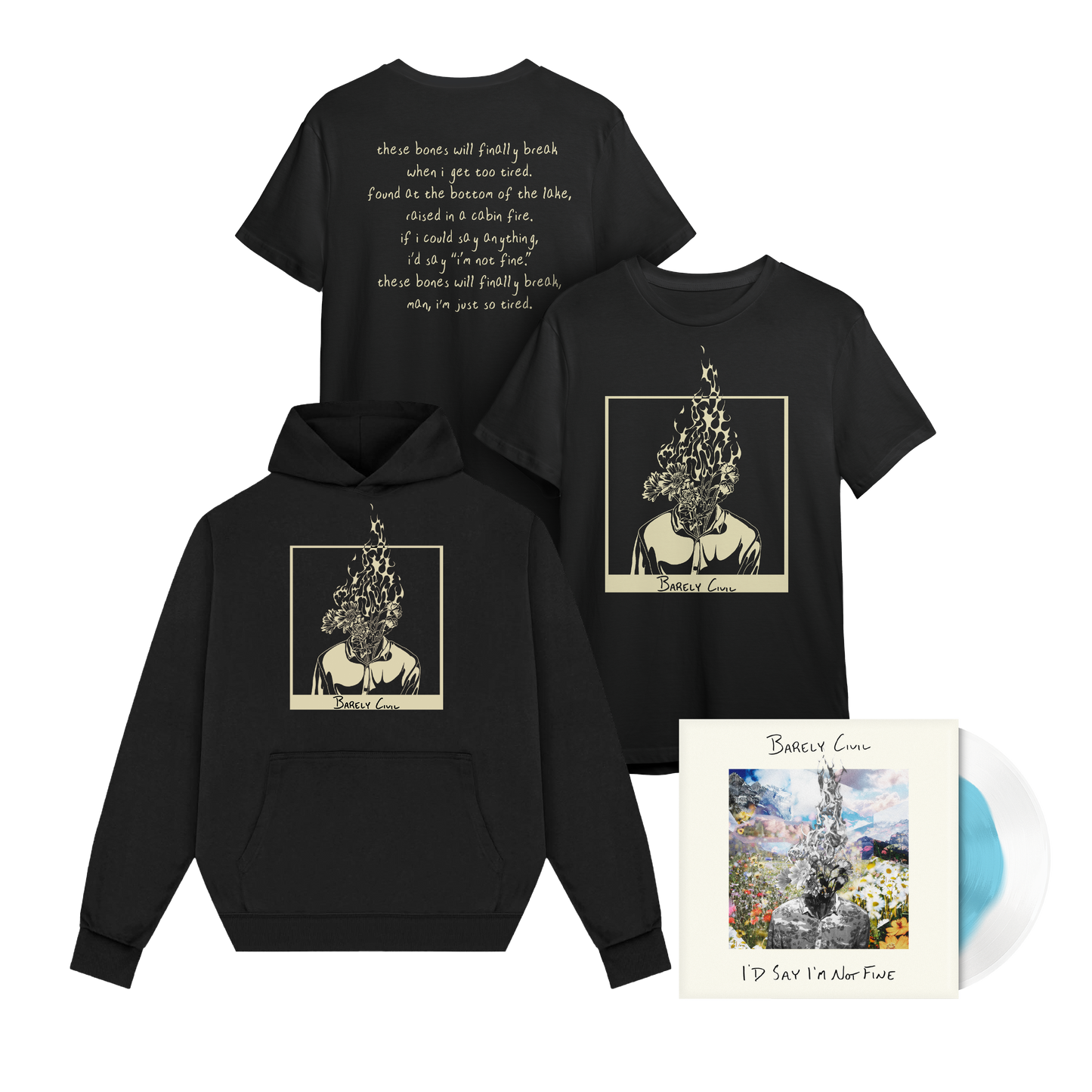 Barely Civil - "I'd Say I'm Not Fine" Vinyl, Hoodie, & T-Shirt Bundle